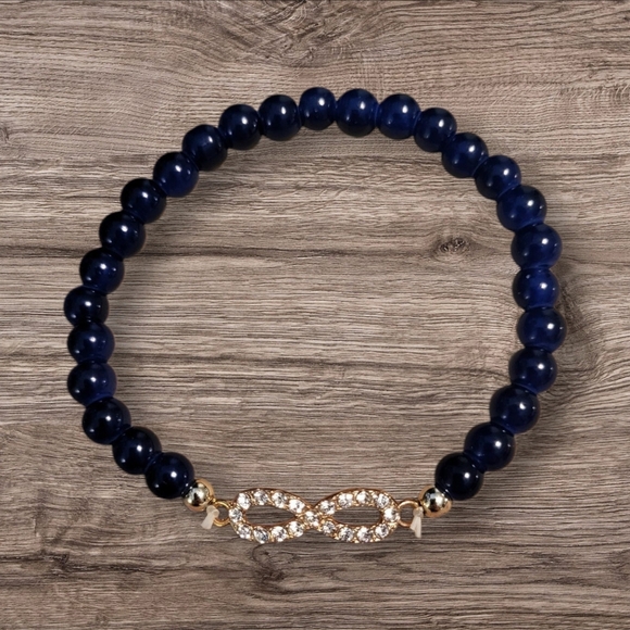 🩷3 for $15: Set of 5 4mm Infinity Stretchy Bracelets, Navy & Gold Tone, New - Picture 4 of 9